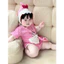 Set body cá mập hồng tặng kèm mũ và túi đeo chéo, tất hồng cho bé trai gái cover Hàn Quốc 3-13kg
