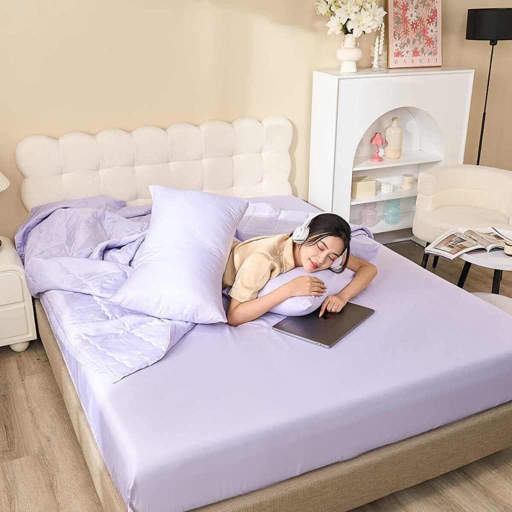 Bộ chăn & ga chun tencel dày 20cm cao cấp Goodnight Airsilk mềm mại, Bộ chăn ga cao cấp