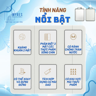 Thớt kháng khuẩn 2 mặt bản to, mặt inox 316 hoặc 304, mặt nhựa PP, kháng khuẩn, chống nấm mốc chống tràn có mài dao