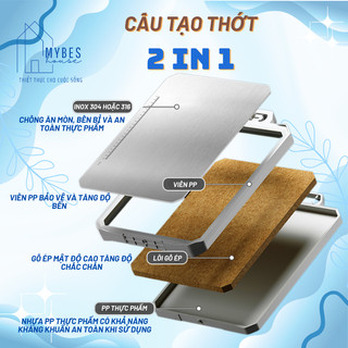 Thớt kháng khuẩn 2 mặt bản to, mặt inox 316 hoặc 304, mặt nhựa PP, kháng khuẩn, chống nấm mốc chống tràn có mài dao
