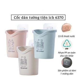 Cốc dán tường đựng bàn chải,Kem đánh răng có lỗ thoát nước Việt Nhật 6370