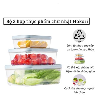 Bộ hộp thực phẩm chữ nhật Hokori Việt Nhật, Hộp bảo quản thức ăn, đồ đông lạnh an toàn tiện lợi 6533