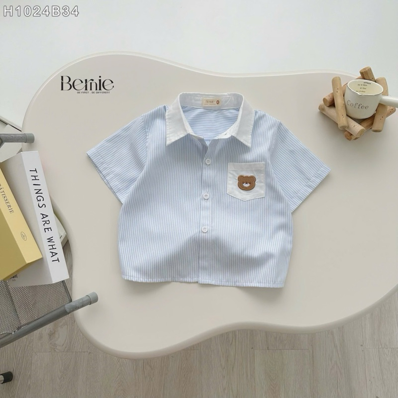 Áo sơ mi cộc tay Bernie Style Hàn cho bé trai, Áo sơ mi cộc tay cho bé trai chất liệu thô mềm 9-24kg
