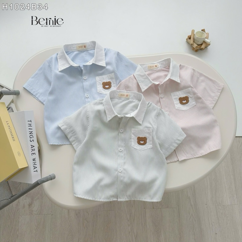 Áo sơ mi cộc tay Bernie Style Hàn cho bé trai, Áo sơ mi cộc tay cho bé trai chất liệu thô mềm 9-24kg