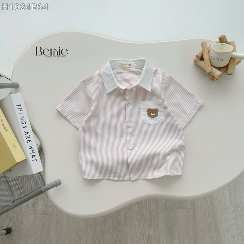 Áo sơ mi cộc tay Bernie Style Hàn cho bé trai, Áo sơ mi cộc tay cho bé trai chất liệu thô mềm 9-24kg