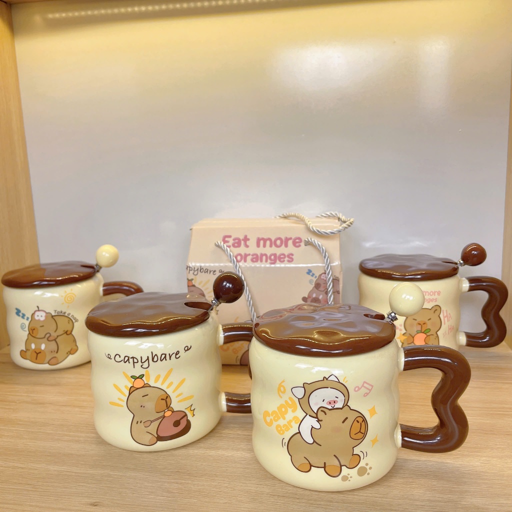 Ly Sứ Hình Capybara Dễ Thương KPBL 400ml, 8.5x9cm Kèm Muỗng Inox ...