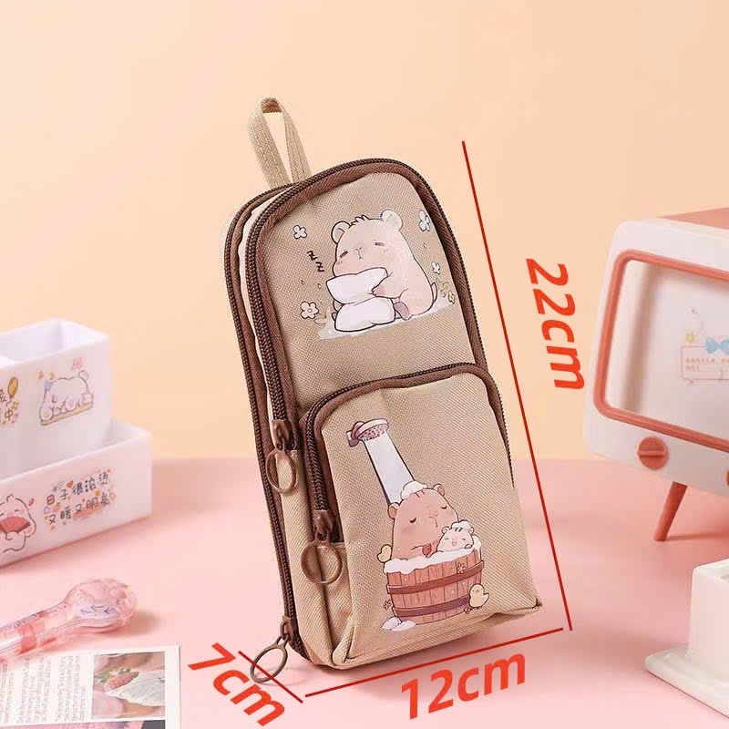 Hộp bút dáng balo 3 lớp 6 ngăn gắn charm 3D xinh xắn, túi đựng bút bé gái cao cấp, đồ dùng họ tập, văn phòng ntt95