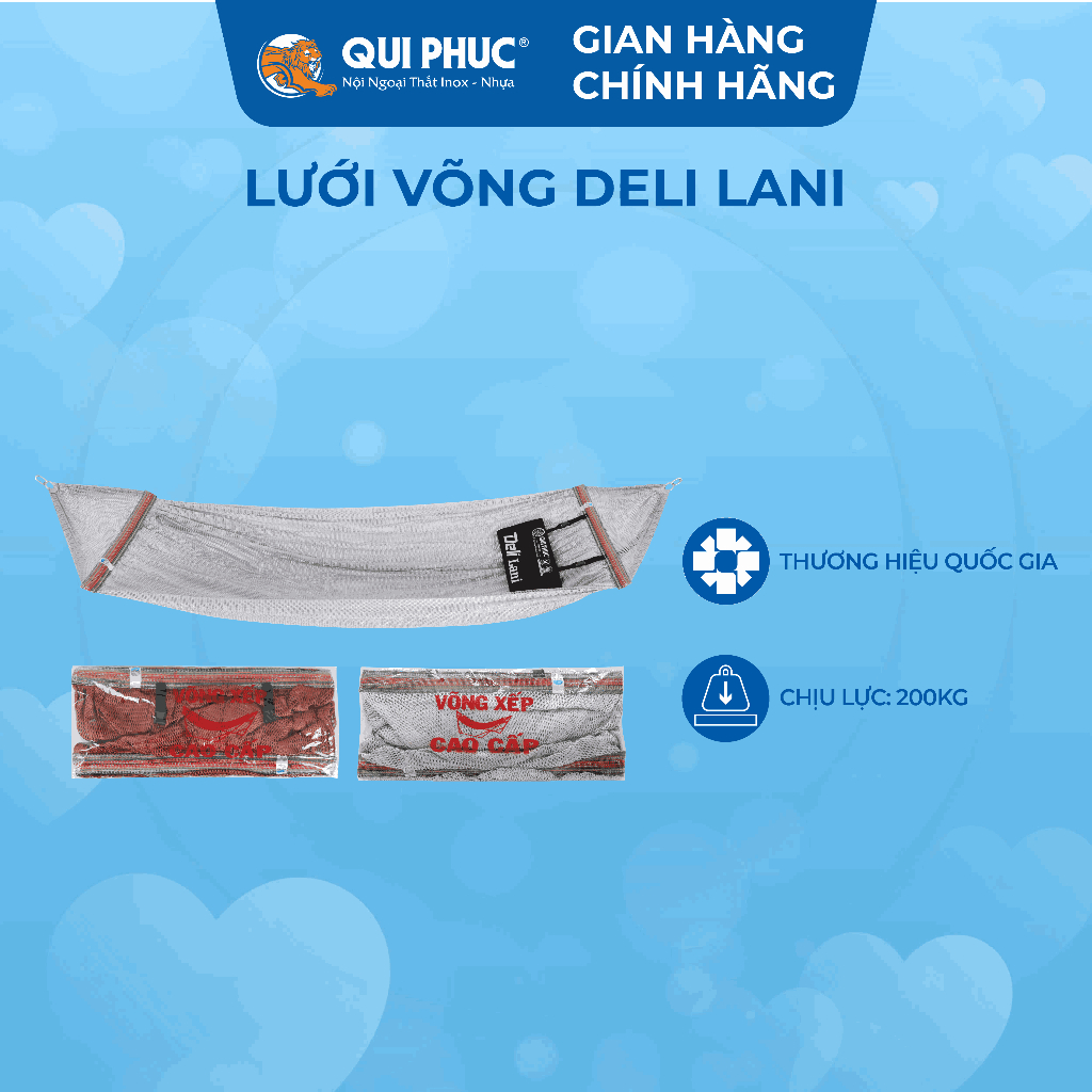 Lưới võng cao cấp Deli Lani QUI PHÚC, kích thước lớn, nhiều màu, thoáng mát, chịu tải 200kg
