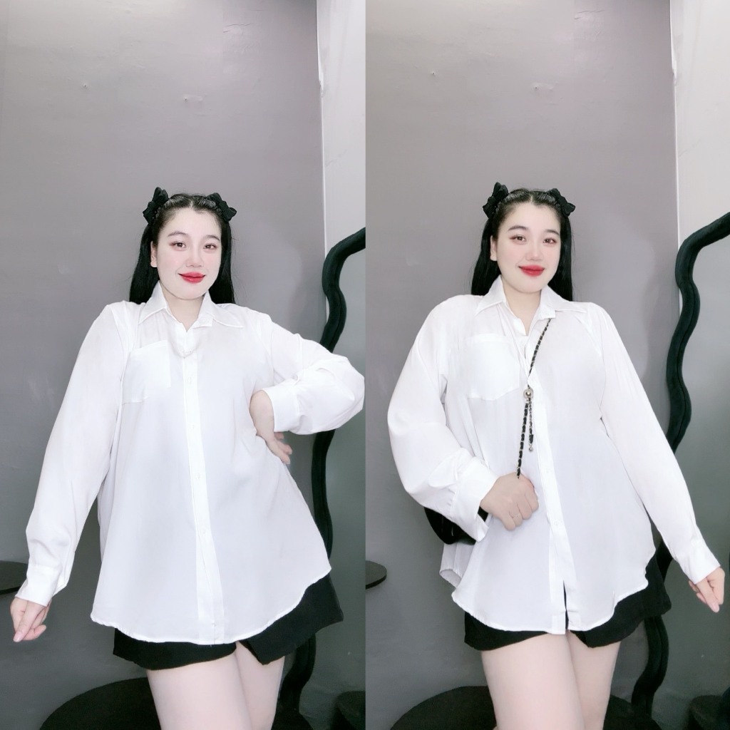 Ảnh Tổng Hợp Sơ Mi Trắng Bigsize Nữ Somi Công Sở Form Rộng Basic Vải Mềm Mịn Cho Nữ Chubby 59-95kg 1