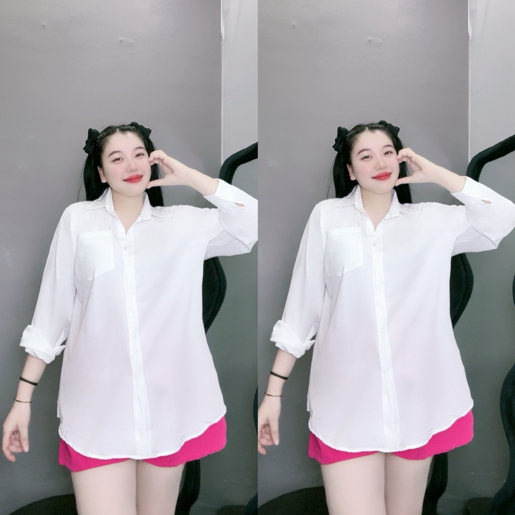 Ảnh Tổng Hợp Sơ Mi Trắng Bigsize Nữ Somi Công Sở Form Rộng Basic Vải Mềm Mịn Cho Nữ Chubby 59-95kg 2