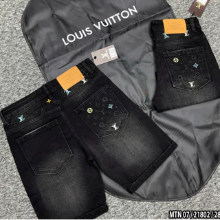 Quần Short Jean Nam Thêu LV Nổi Túi Chất Denim Dày Dặn Co Giãn Thiết Kế Phong Cách Trẻ Trung Dễ Phối Đồ