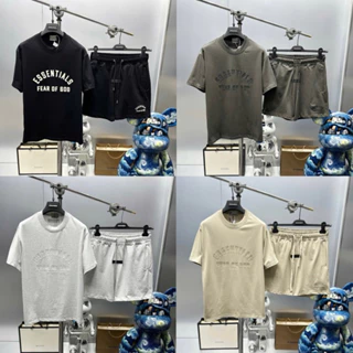 Bộ quần áo cộc thể thao nam Essentials ngực lưng đính chữ cao su nổi Fear Of God BC7039