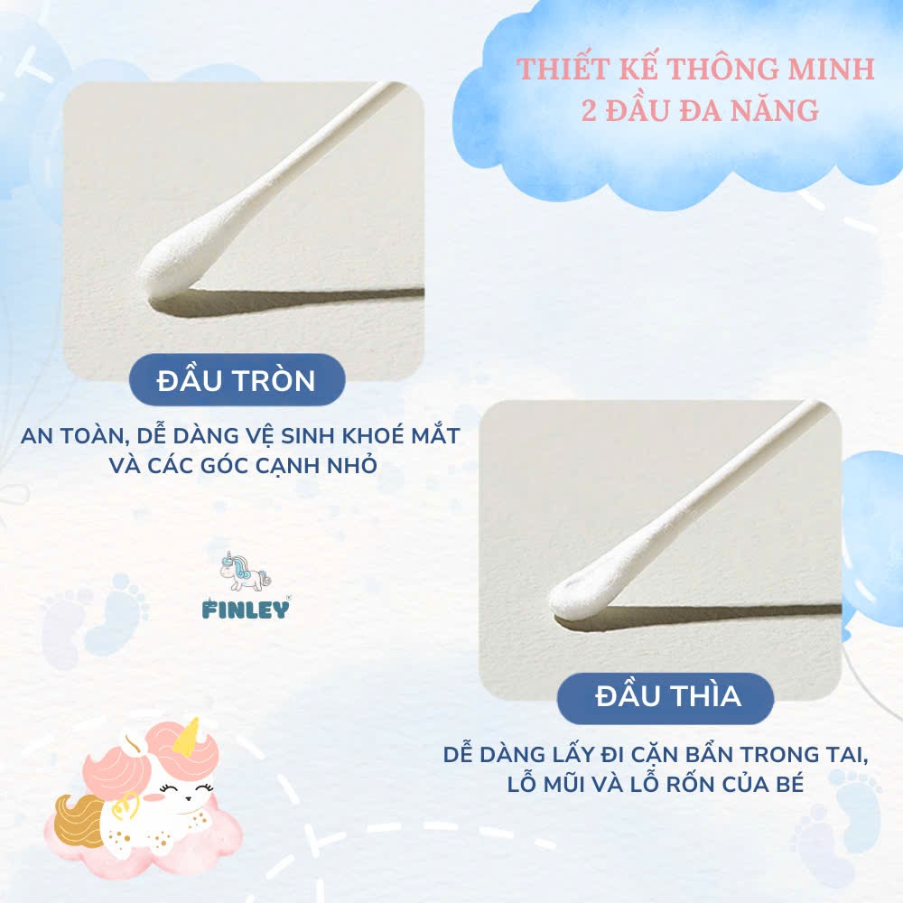 Ảnh Hộp 200 tăm bông ráy tai 2 đầu kháng khuẩn cho bé Finley FL0162 3