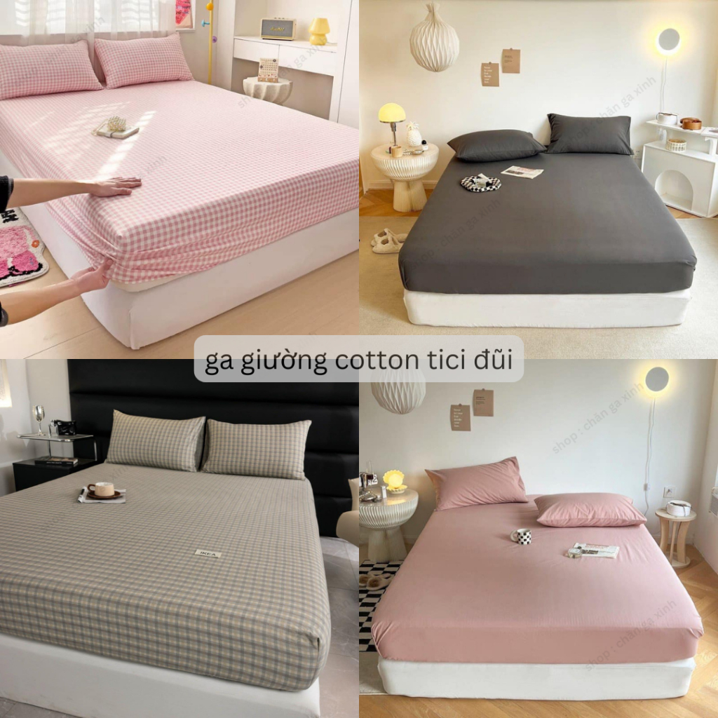 Ga giường cotton tici drap trải giường đũi bo chun không kèm vỏ gối