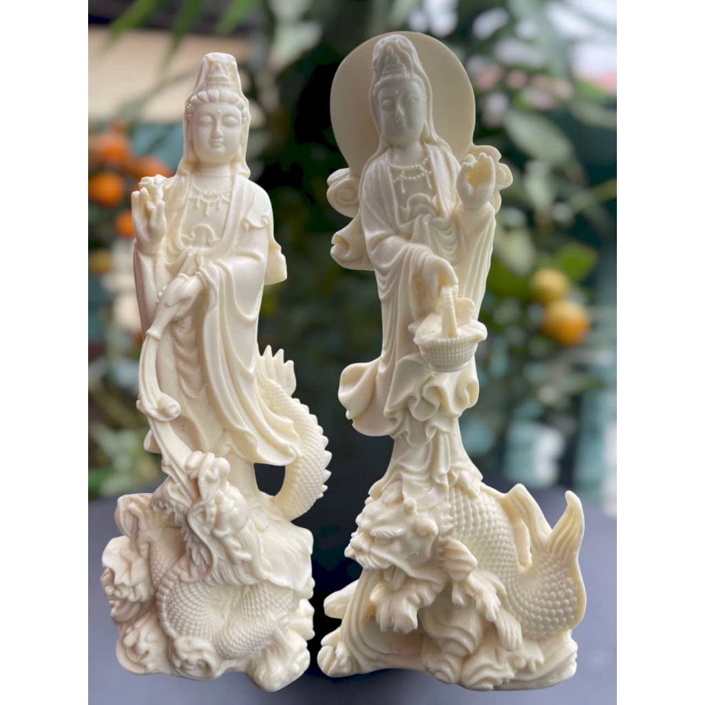 Quan âm cưỡi rồng, cưỡi cá chép rồng cao 19cm, chất liệu coposite, bột ...