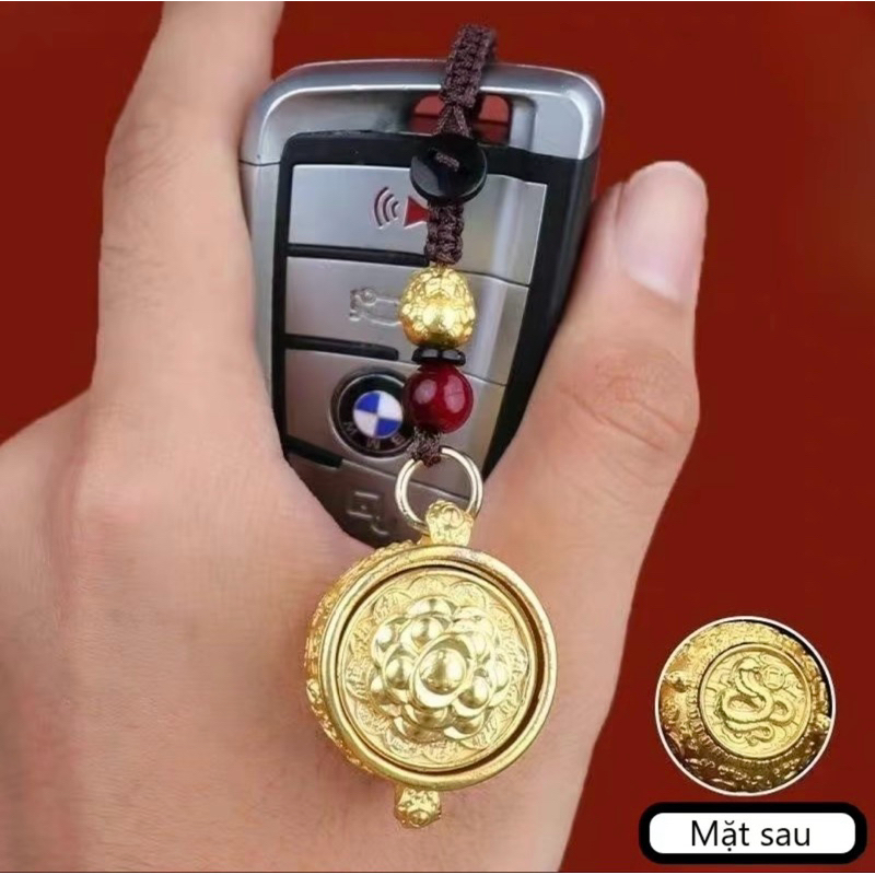 Móc Khoá Hình Tụ Bảo Xoay Khắc 12 Con Giáp, Treo Chìa Khoá, Ô Tô, Chất Liệu Đồng Thau, Màu Vàng Đồng