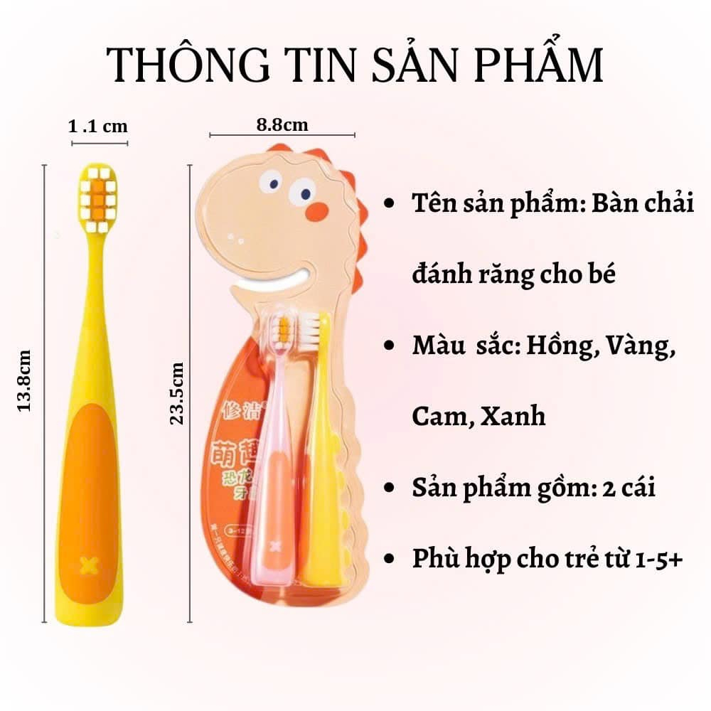 VỈ 2 BÀN CHẢI ĐÁNH RĂNG KHỦNG LONG LÔNG SIÊU MỀM, ÊM LỢI CHO BÉ