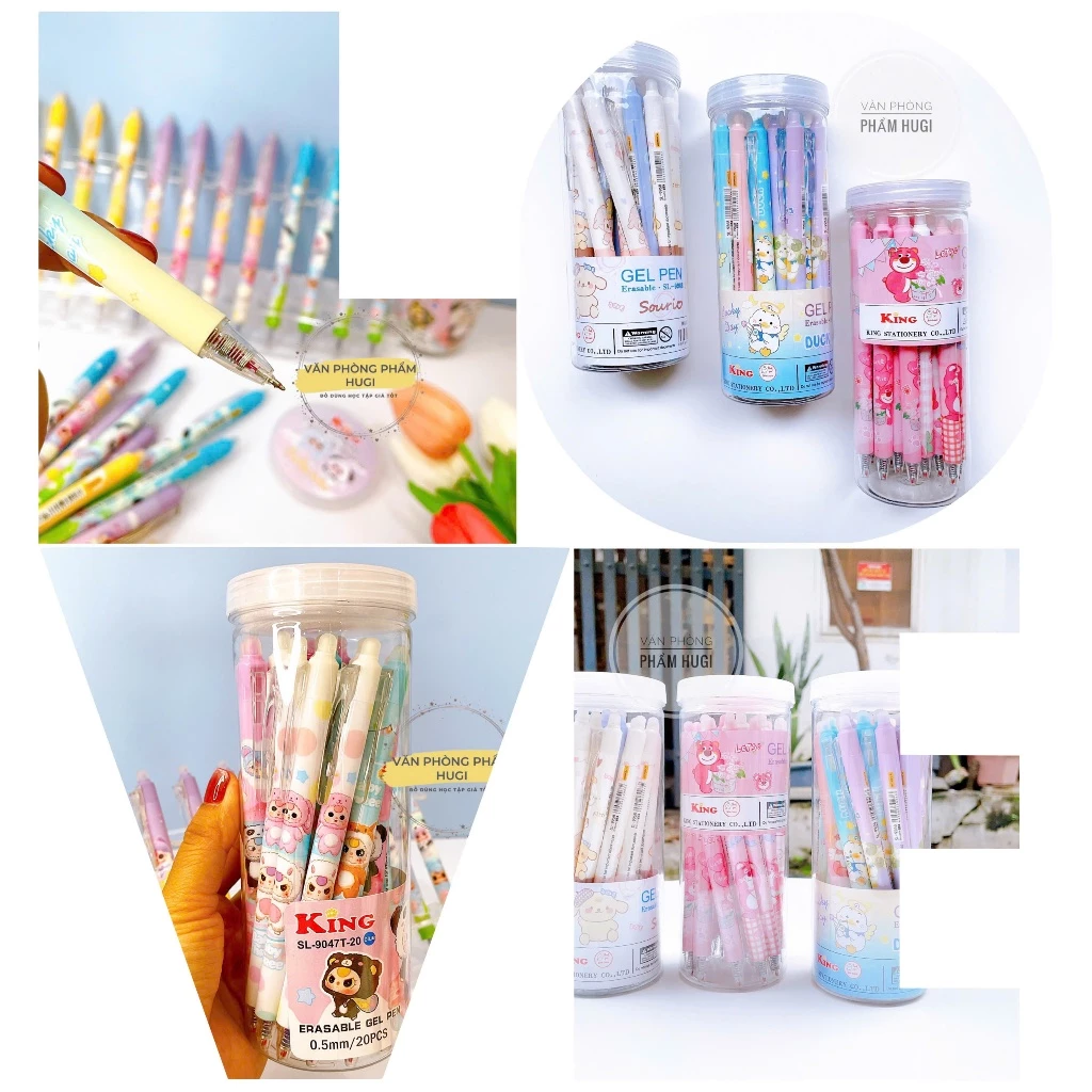 Lon 12 - 20 Cây Bút Gel Đầu Bấm Tẩy Xóa Được (mực Xanh/Tím) Chuyên Dành Cho Học Sinh Tiểu Học
