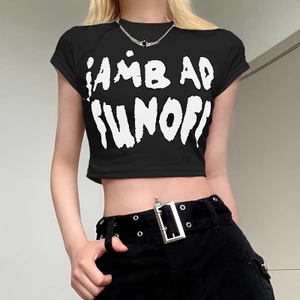 Áo Thun Croptop Tay Ngắn In Chữ Iambadfunoff Nữ Dáng Ôm Cổ Tròn Nhiều Màu