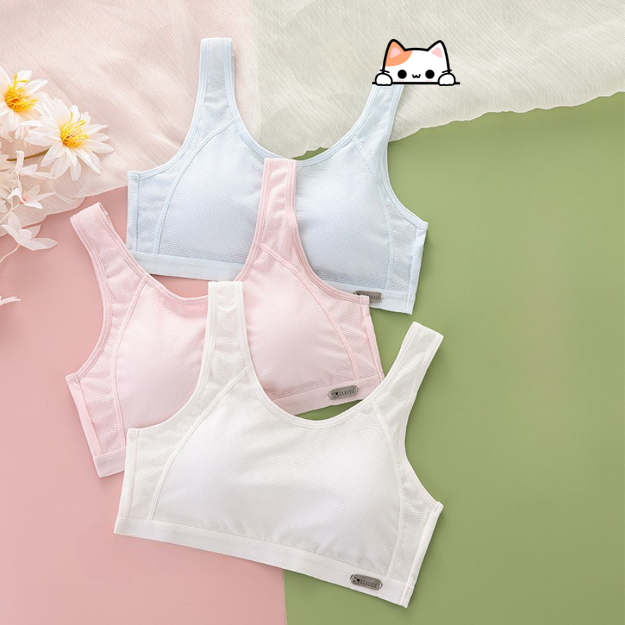 áo lót học sinh cấp 3 cấp 2, áo ngưc học sinh (bra) đệm liền dạng lưới size từ 25-75kg mã 2206