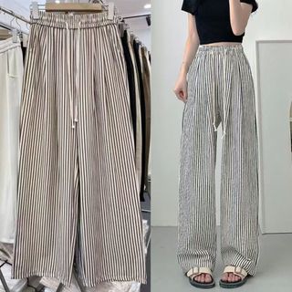 Quần xuông nữ bigsize nữ kẻ sọc ống rộng lưng chun co giãn thoải mái vải mền mịn ít nhăn thấm hút mồ hôi 50-95kg -Q534