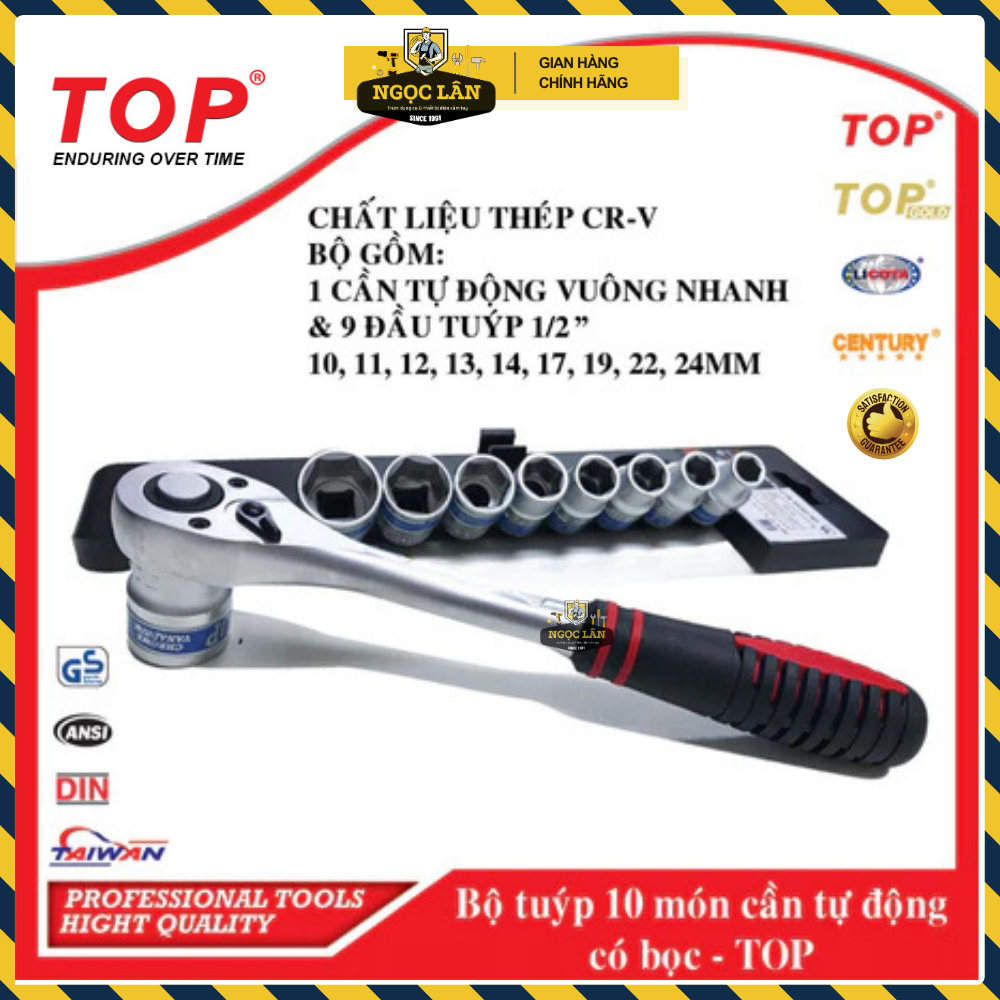 [Hàng chuẩn TOP] Bộ khẩu, bộ tuýp cần tự động 10 Chi tiết 1/2'' 10-24mm tay bọc thợ sửa xe tin dùng