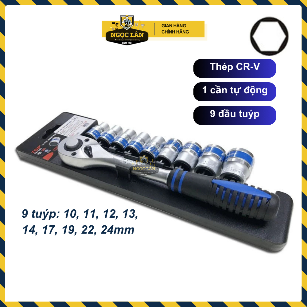 [Hàng chuẩn TOP] Bộ khẩu, bộ tuýp cần tự động 10 Chi tiết 1/2'' 10-24mm tay bọc thợ sửa xe tin dùng