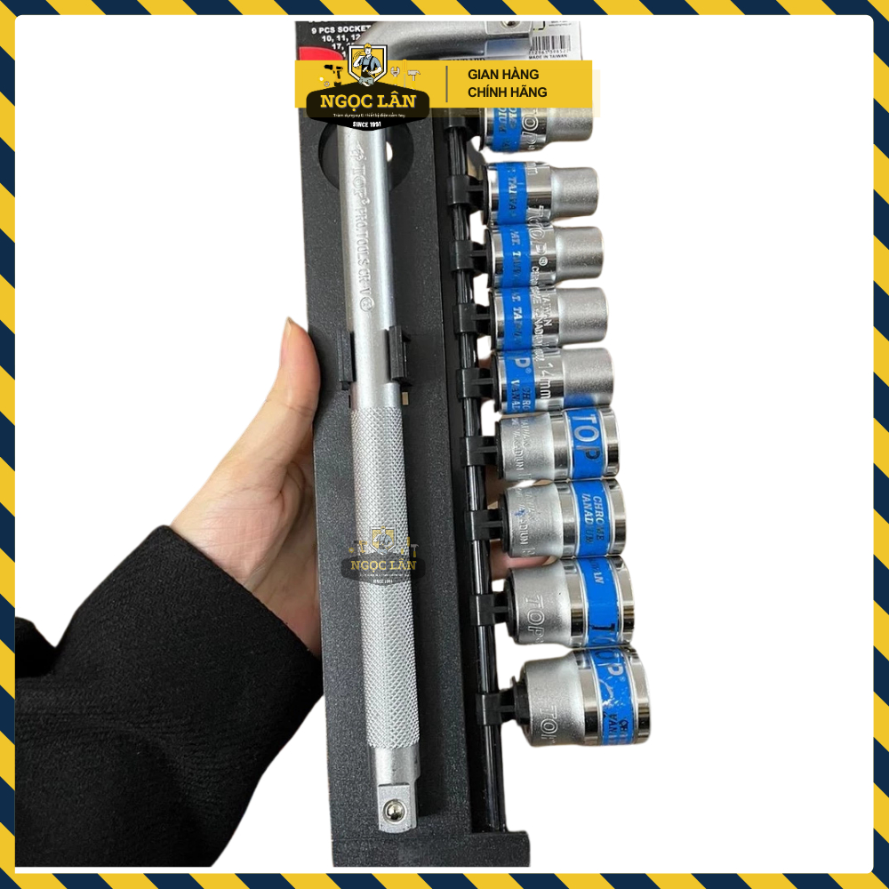 [Hàng chuẩn TOP] Bộ khẩu, bộ tuýp 10 chi tiết cần siết L 1/2'', 9 tuýp 10-24mm thợ sửa xe tin dùng