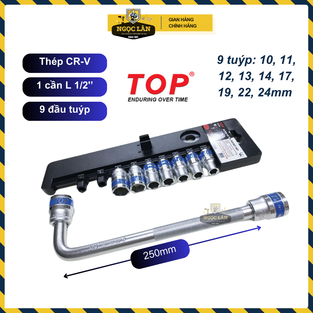 [Hàng chuẩn TOP] Bộ khẩu, bộ tuýp 10 chi tiết cần siết L 1/2'', 9 tuýp 10-24mm thợ sửa xe tin dùng