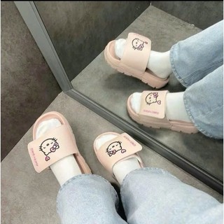 [ TẶNG VỚ ] Dép Quai Dán Xé Nữ Rabbit x Kitty Thêu Nổi Đế Cao Trendy , Đế Cao 4cm, Dép nữ OWC