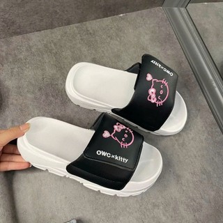 [ TẶNG VỚ ] Dép Quai Dán Xé Nữ Rabbit x Kitty Thêu Nổi Đế Cao Trendy , Đế Cao 4cm, Dép nữ OWC