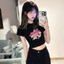 Áo Croptop Tay Ngắn TUANLECLOTHING In Hình Ngôi Sao Nổi Nhẹ Cổ Tròn Màu Trắng