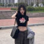 Áo Croptop Tay Ngắn TUANLECLOTHING In Hình Ngôi Sao Nổi Nhẹ Cổ Tròn Màu Trắng