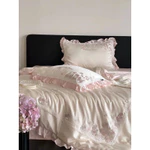 Set chăn ga 4 món phong cách Tiểu Thư lụa thêu cao cấp bèo ren cho những cô nàng sành điệu nữ tính phong cách. — ảnh 2