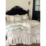 Set chăn ga 4 món phong cách Tiểu Thư lụa thêu cao cấp bèo ren cho những cô nàng sành điệu nữ tính phong cách. — ảnh 3
