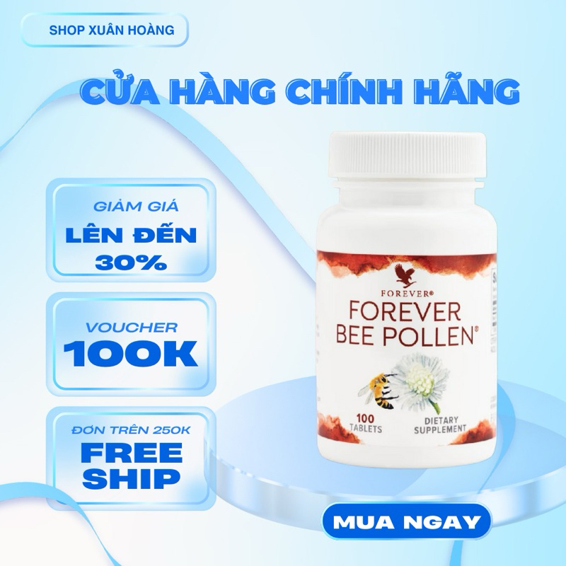 Viên phấn ong #026Flp Lô Hội. Forever Bee Pollen. Hỗ trợ nội tiết, tăng đề kháng. Lọ 100 viên