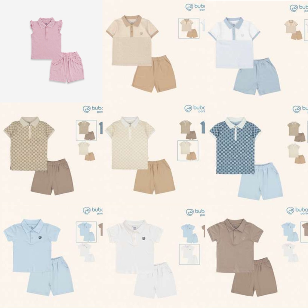 [ BuBaby SS25 ] Bộ cộc tay cổ Polo Ponie - BF16A - 9M 12M 6-12M 18M 24M ...