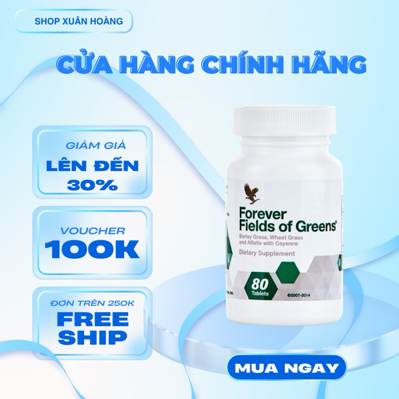 Viên Rau Xanh 068Flp Lô Hội. Forever Fields of Green – Bổ Sung Chất Xơ, Thanh Lọc Cơ Thể – 80 Viên