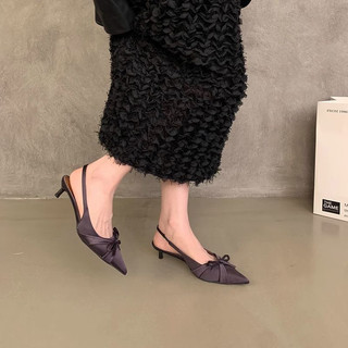 Giày Cao Gót Mũi Nhọn Nơ Cao 4cm Nhẹ Nhàng hàng QC