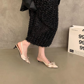 Giày Cao Gót Mũi Nhọn Nơ Cao 4cm Nhẹ Nhàng hàng QC