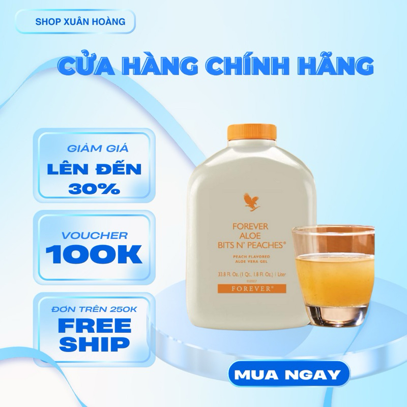Nước Lô Hội Hương Đào 077Flp. Forever Aloe Bits N’ Peaches. Hỗ Trợ Dinh Dưỡng, Chăm Sóc Sức Khỏe. 1L