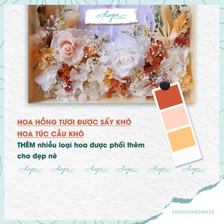 Set hộp quà khung ảnh hoa khô handmade hoa hồng tặng bạn cô dâu chú rể dịp đám cưới, tặng 8/3