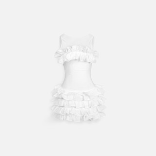 Đầm Ngắn Nữ Rufflayer White, Chất Vải Thun Tăm Phối Si Cotton Thoải Mái, WDN113 SOME HOW STORE