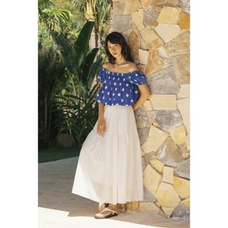 Chân váy OLV dài xòe bồng bềnh đi biển Aspyn Midi Skirt in White mùa hè