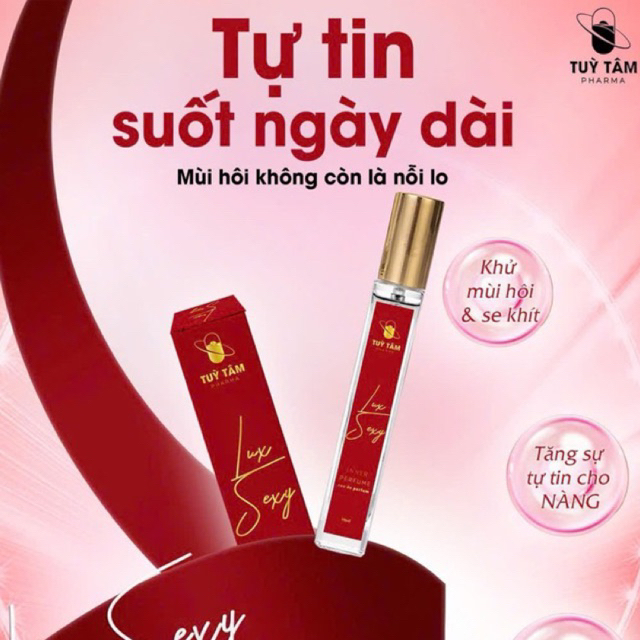 Nước hoa vùng kín Lux Inner Perfume lưu hương lâu giúp khử mùi hiệu quả của Tuỳ Tâm pharma dung tích 10ml.