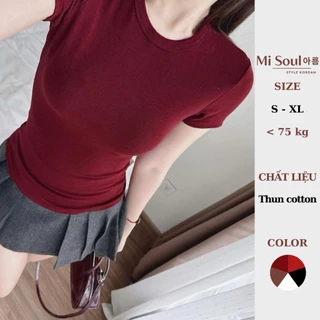 Áo Thun Nữ Cotton Mịn Mát Misoul Không Pha NiLon, Áo Phông Cổ Tròn Ôm Body Basic Co Giãn Thoáng Mát Bigsize 402