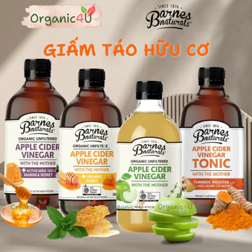 Giấm Táo Hữu Cơ BARNES NATURALS Có Giấm Cái Dấm Táo Mật Ong Tonic Manuka Giảm Cân 500ml 1L