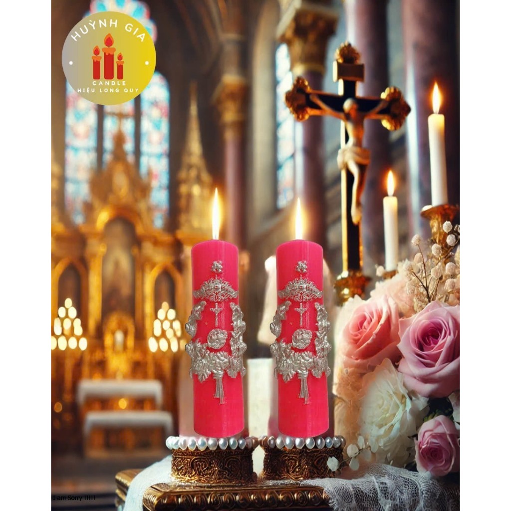 Wedding candle - Nến cưới Công Giáo - Đèn cầy cưới Công Giáo màu Hồng - Huỳnh Gia Candle