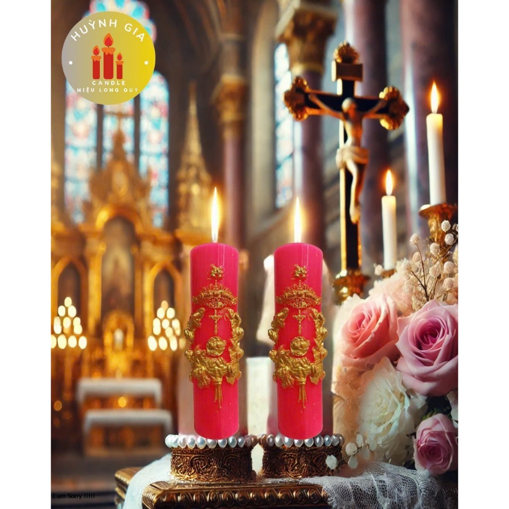 Wedding candle - Nến cưới Công Giáo - Đèn cầy cưới Công Giáo màu Hồng - Huỳnh Gia Candle