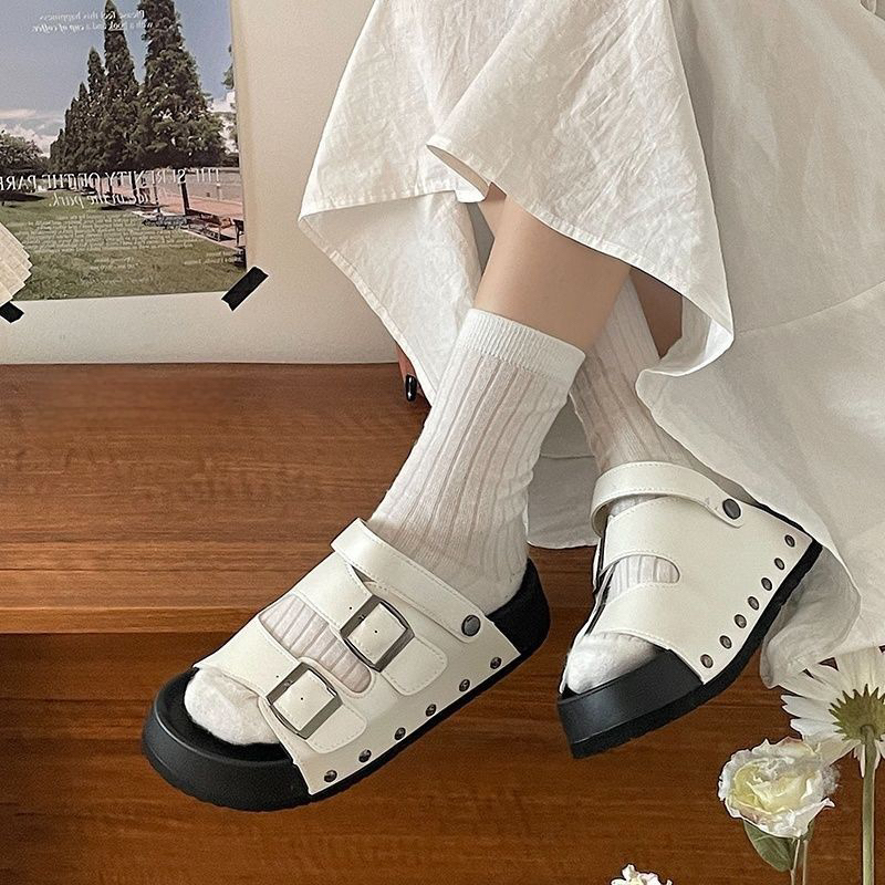 (Sẵn trắng) Dép Quai Hậu Quai Ngang Chất Da PU Đi Được 2 Kiểu Ulzzang